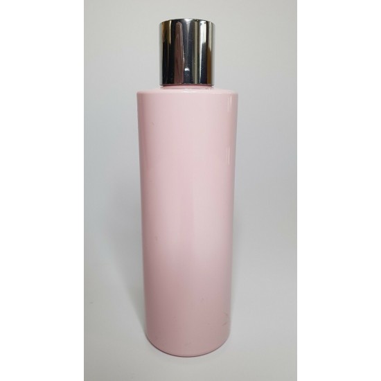 250ml Pink Cylindrical PET Plastic Bottles With Shiny Silver Disc Top 250ml Pink Cylindrical PET Plastic Bottles With Shiny Silver Disc Top