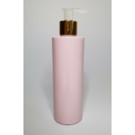 250ml Pink Cylindrical PET Plastic Bottles With Shiny Gold Natural Lotion Pump