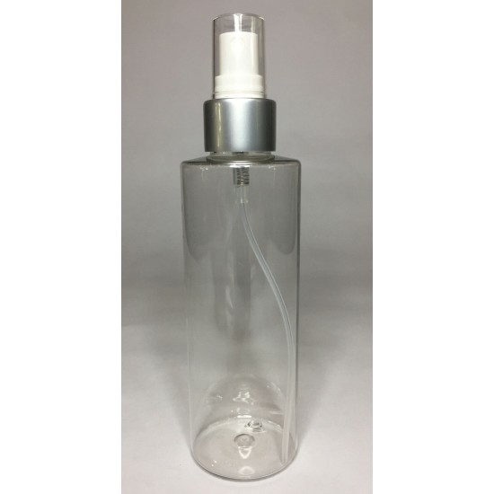 250ml Clear PET Cylindrical Bottles With Matt Silver Atomiser 250ml Clear PET Cylindrical Bottles With Matt Silver Atomiser