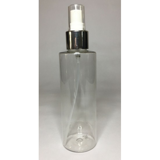 250ml Clear PET Cylindrical Bottles With Shiny Silver Atomiser