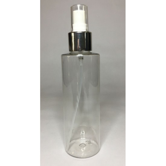 250ml Clear PET Cylindrical Bottles With Shiny Silver Atomiser 250ml Clear PET Cylindrical Bottles With Shiny Silver Atomiser