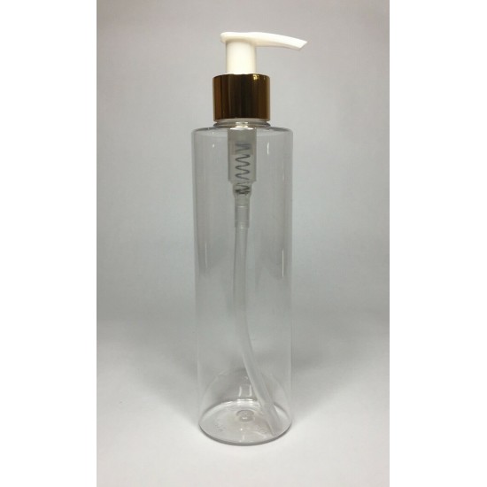 250ml Clear PET Cylindrical Bottles With Gold & White Pump