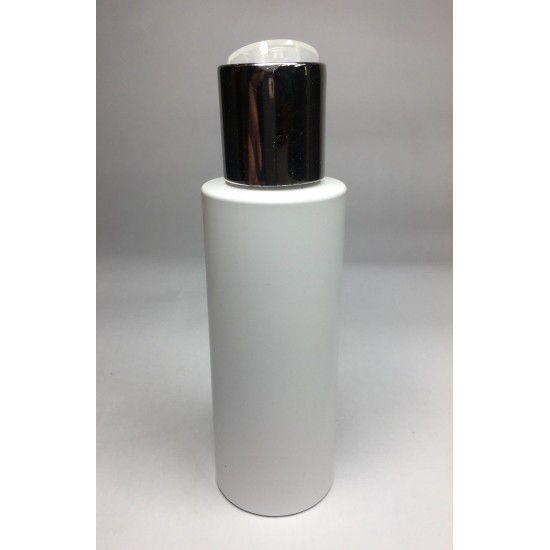 100ml White Cylinder Bottle with Shiny Silver Disc Top