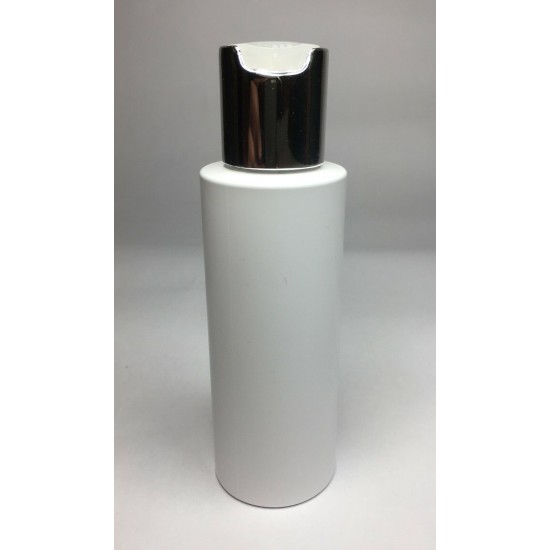 100ml White Cylinder Bottle with Shiny Silver Disc Top