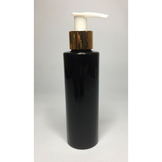 250ml Black PET Cylinder Bottle with  Shiny Gold & White Lotion Pump