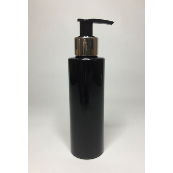 250ml Black PET Cylinder Bottle with Shiny Silver & Black Lotion Pump