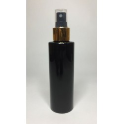 250ml Black PET Cylinder Bottle with Shiny Gold & Black Atomiser