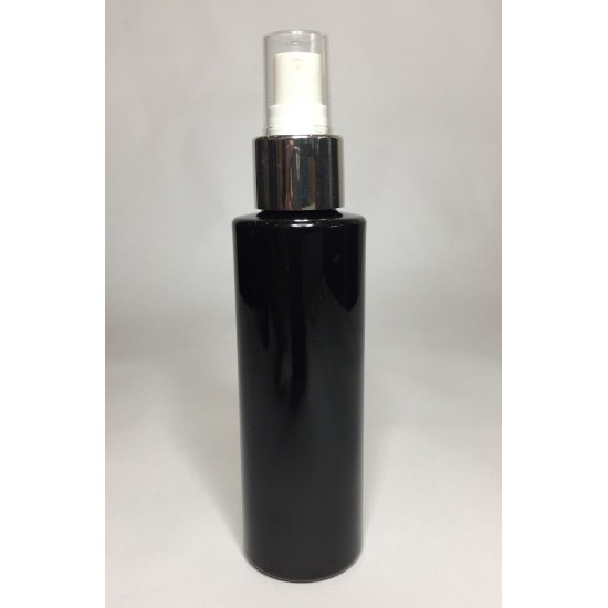 250ml Black PET Cylinder Bottle with Shiny Silver/White Atomiser