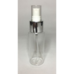 100ml Clear Plastic Cylinder Bottle with Chrome White Atomiser