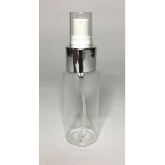 100ml Clear PET Cylinder Bottle with Chrome White  Atomiser