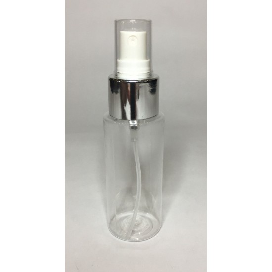 100ml Clear Plastic Cylinder Bottle with Chrome White Atomiser