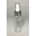 100ml Clear Plastic Cylinder Bottle with Matt Silver Atomiser