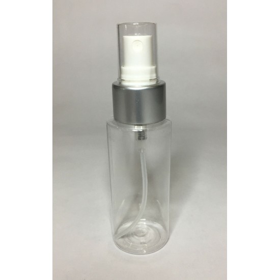 100ml Clear Plastic Cylinder Bottle with Matt Silver Atomiser 100ml Clear Plastic Cylinder Bottle with Matt Silver Atomiser