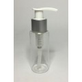 100ml Clear Plastic Cylinder Bottle with Matt Silver & White Pump Dispenser