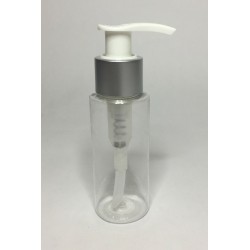 100ml Clear Plastic Cylinder Bottle with Matt Silver & White Pump Dispenser