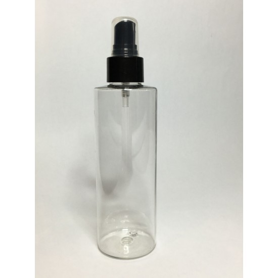 250ml Clear PET Cylinder Bottle with Black Atomiser