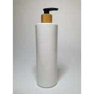 500ml White Cylinder Bottles with Bamboo Black Lotion Pump
