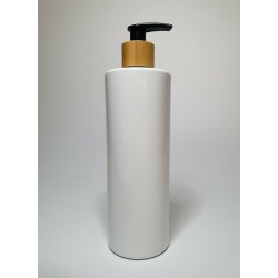 250ml White Cylinder Bottles with Bamboo/Black Lotion Pump