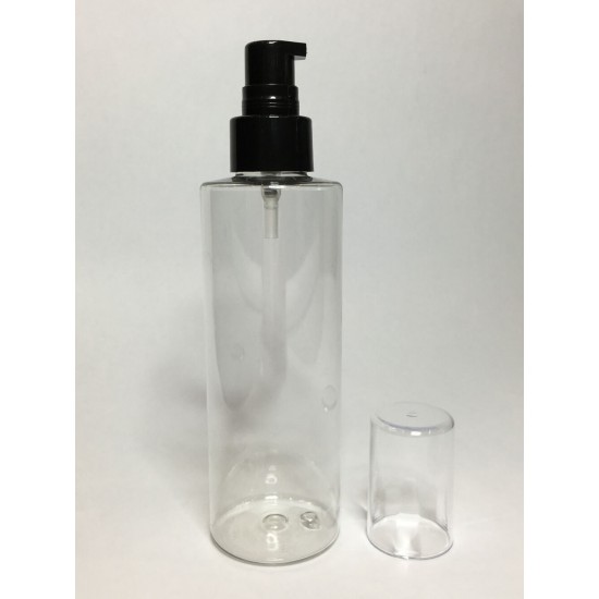 250ml Clear PET Cylinder Bottle & Black Cream Pump