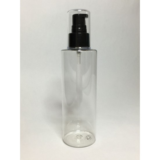 250ml Clear PET Cylinder Bottle & Black Cream Pump