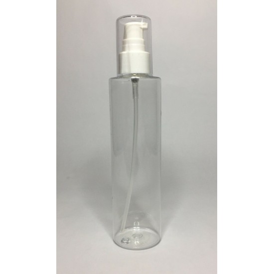 250ml Clear PET Cylinder Bottle White Cream Over Cap Pump