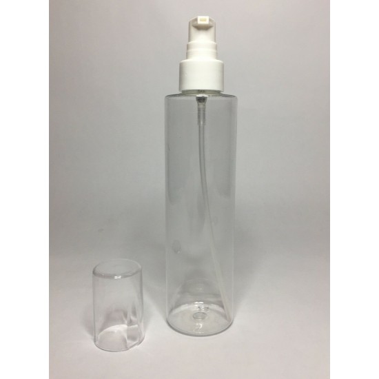 250ml Clear PET Cylinder Bottle White Cream Over Cap Pump