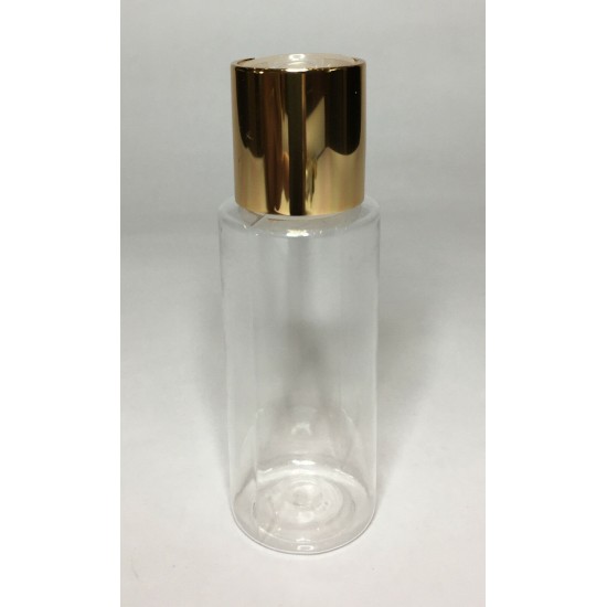 60ml Clear PET Cylinder Bottle with Shiny Gold Disc Top 60ml Clear PET Cylinder Bottle with Shiny Gold Disc Top