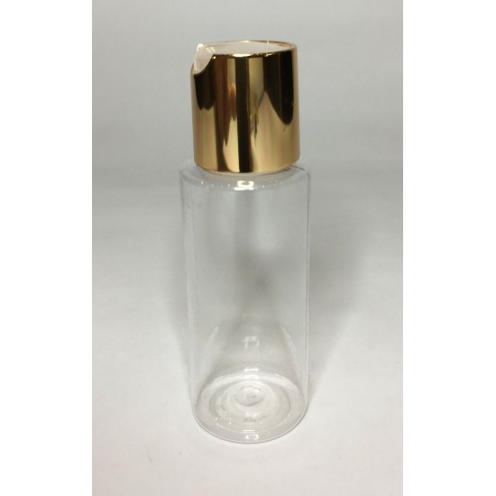 60ml Clear PET Cylinder Bottle with Shiny Gold Disc Top 60ml Clear PET Cylinder Bottle with Shiny Gold Disc Top