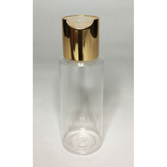 60ml Clear PET Cylinder Bottle with Shiny Gold Disc Top