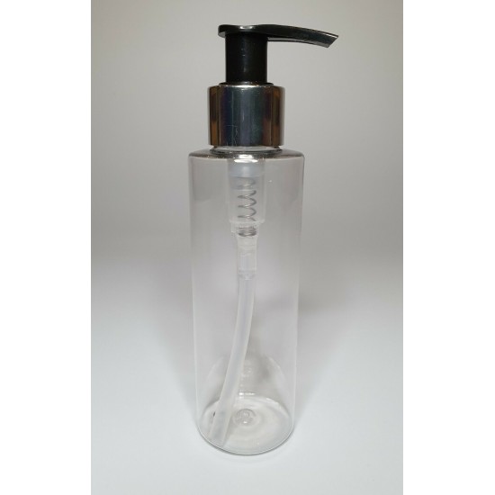 100ml Clear PET Cylinder Bottle with Silver & Black Pump Dispenser