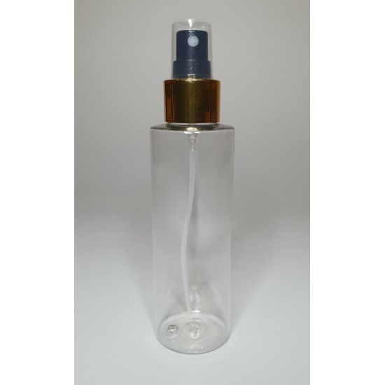 100ml Clear PET Cylinder Bottle with Gold & Black Atomiser