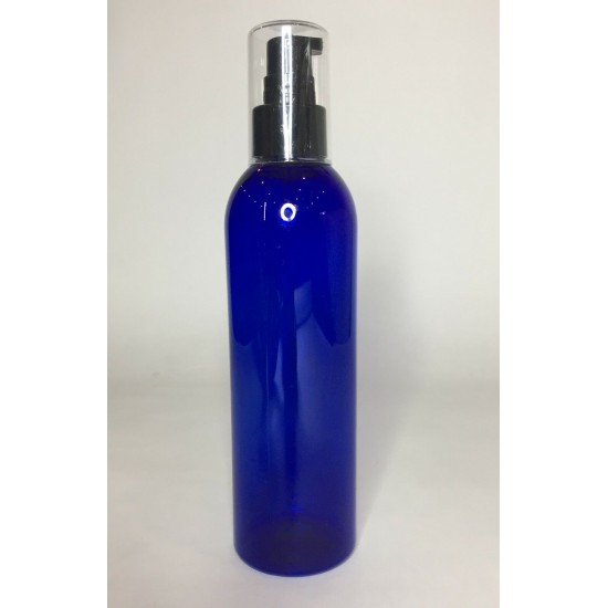 250ml Blue PET Boston Bottle with Black Serum Pump