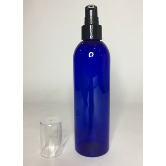 250ml Blue PET Boston Bottle with Black Serum Pump