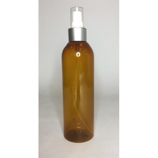 250ml Amber Tall Boston Bottle with Matt Silver Atomiser