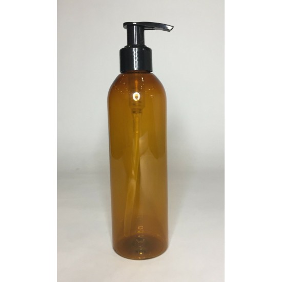 250ml Amber Tall Boston Bottle with Black Lotion Pump