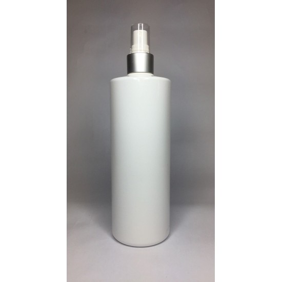 250ml White Cylinder Bottle with Matt Silver Atomiser Spray