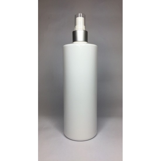 500ml White Cylinder Bottle with Matt Silver Atomiser Spray