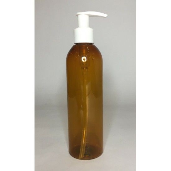 250ml Amber Tall Boston Bottle with White Lotion Pump