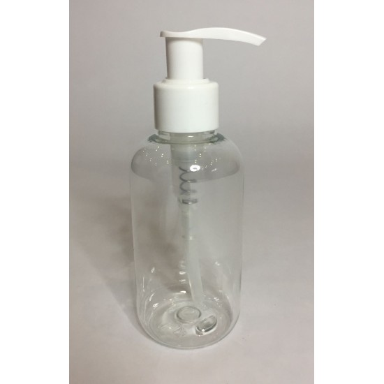 250ml Clear PET Round Boston Bottle with White Lotion Pump