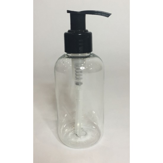 250ml Clear PET Round Boston Bottle with Black Lotion Pump
