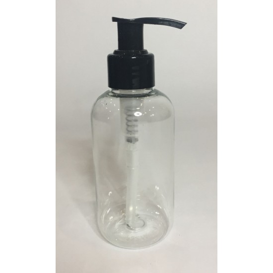 250ml Clear PET Round Boston Bottle with Black Lotion Pump 250ml Clear PET Round Boston Bottle with Black Lotion Pump