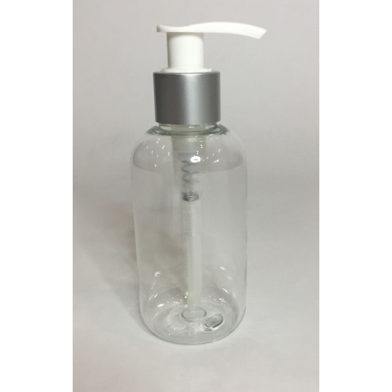 300ml Clear PET Boston Bottle with Matt Silver Lotion Pump 300ml Clear PET Boston Bottle with Matt Silver Lotion Pump