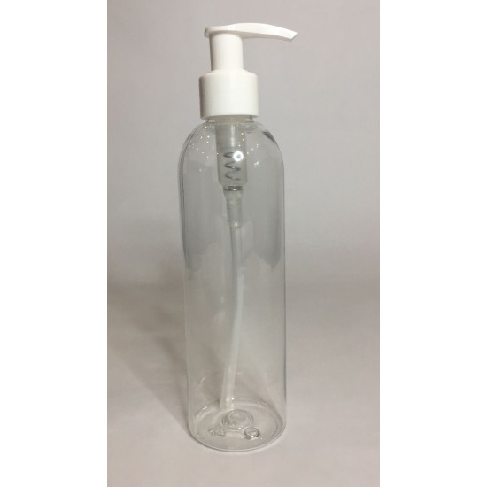250ml Clear PET Tall Boston Bottles With White Lotion Pump