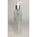 250ml Clear PET Tall Boston Bottles With Matt Silver Lotion Pump
