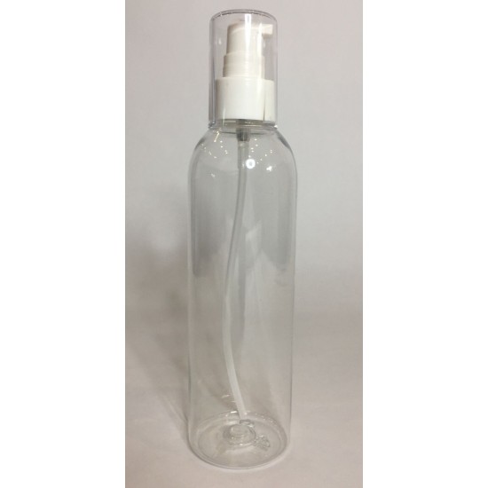 250ml Clear PET Tall Boston Bottles With White Serum Pump 250ml Clear PET Tall Boston Bottles With White Serum Pump