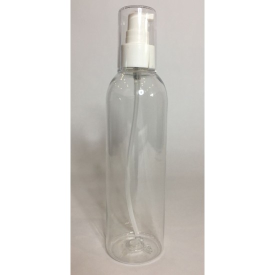 250ml Clear PET Tall Boston Bottles With White Serum Pump