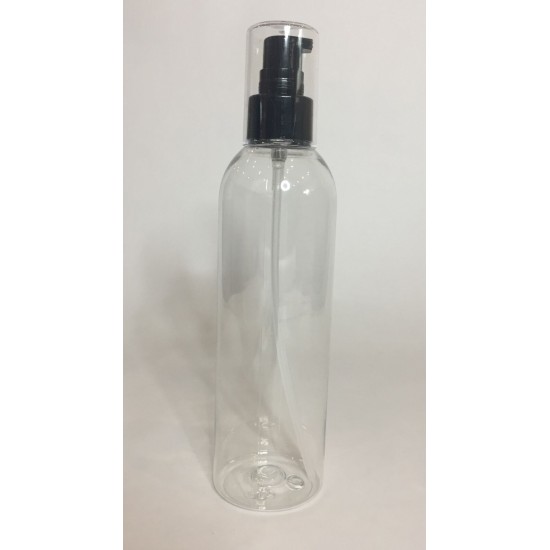 250ml Clear PET Tall Boston Bottles With Black Serum Pump