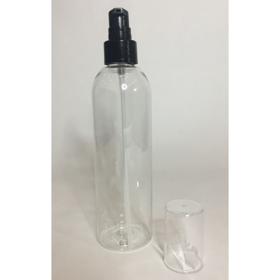 250ml Clear PET Tall Boston Bottles With Black Serum Pump