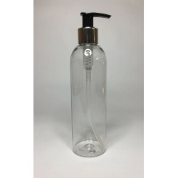 250ml Clear PET Tall Boston Bottles With Chrome & Black Lotion Pump