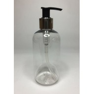 150ml Clear PET Boston Bottle with Chrome & Black Lotion Pump